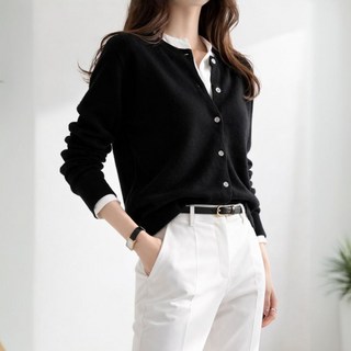 셀러크루 여성 봄 가을 라운드넥 캐시미어촉감 가디건 비스코스 니트 55~66사이즈