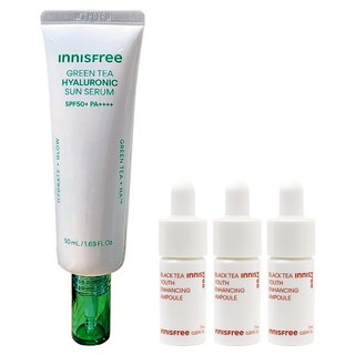 이니스프리 그린티 히알루론산 진정수분 선세럼 50mL+(블랙티 앰플7mlx3개 증정), 3개