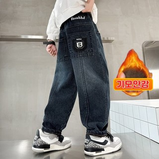 사사로이 남아용 청바지 아동 기모바지 워싱 진 배기 팬츠 롤업 데님