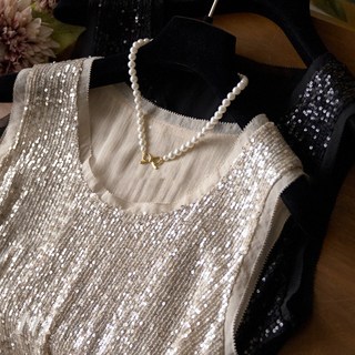 반짝이 스팽글 민소매 상의 셔츠 라운드넥 예능 연애인