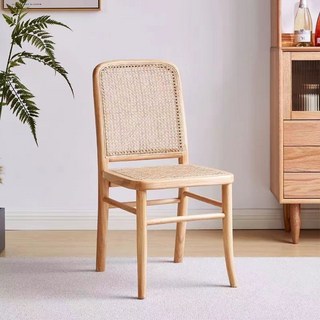 木作家具實木餐椅休閒靠背藤編椅子輕奢複古家用咖啡廳餐廳酒店椅餐椅 靠背椅 椅子 椅, 原木色, 1個