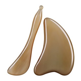 白水牛角刮痧板套組 - 臉部 眼部 全身適用, 1個, 刮痧板+撥筋棒(一套)