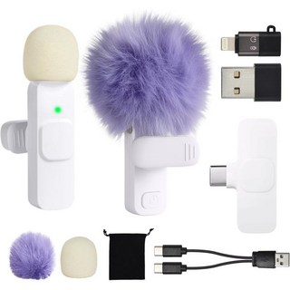 아이폰용 USB C 폰 마이크 안드로이드 태블릿 아이패드 PC 무선 라발리에 미니 콘텐츠 크리에이터 비디오 녹화 브이로그 유튜브 틱톡 팟캐스트 인터뷰 Usbc 스몰 화이트, White Purple