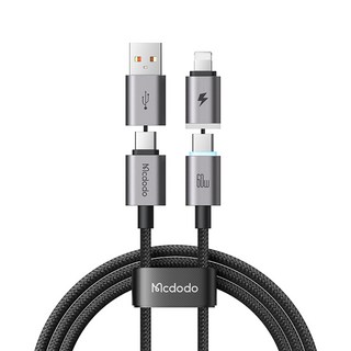Mcdodo多功能充電線 60W快充 Type-C/Lightning/USB多接頭 手機/平板適用, 黑色, 1個, 120cm