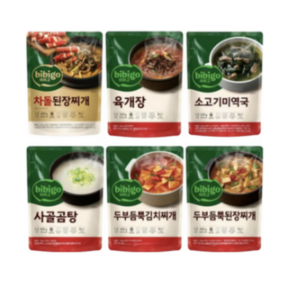 비비고 김치찌개 460g + 된장찌개 460g + 소고기미역국 500g + 육개장 500g + 차돌된장찌개 460g + 사골곰탕 500g, 1세트