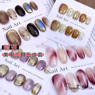 純手工美甲片 法式穿戴甲 藝術彩繪美甲片, 1個, D.紫色魔鏡粉格紋,XS