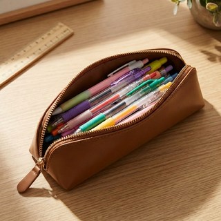 로앤몰 가방속 깔끔 정리 가죽 필통, 1개, 브라운