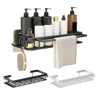 太空鋁帶桿免打孔浴室收納架 堅固耐用 贈無痕貼, 黑色, 5個