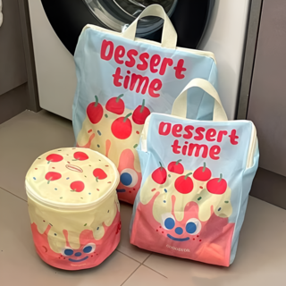 귀여운 디저트 프린트 손잡이 메쉬 세탁망, 1개, 블루 대형