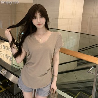 短袖T卹女夏季小心機V領寬鬆設計感小眾甜辣妹百搭上衣服