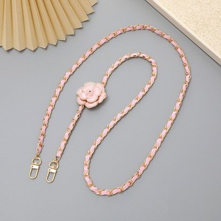 包包鍊條 包包改造延長鏈 韓版小香風珍珠山茶花斜挎鏈皮革鏈條手機掛繩防摔手機鏈小禮品女 鏈肩帶加長 裝飾鏈, 1個, 粉色