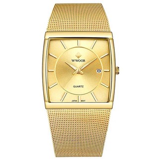 Gosasa 남성용 시계 클래식 아날로그 쿼츠 날짜 스테인리스 스틸 밀라노 메시 밴드 초박형 직사각형 다이얼 야광 블랙. 비즈니스