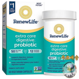 미국산 리뉴라이프 엑스트라 케어 다이제스티브 프로바이오틱 500억CFU 60베지캡슐 유산균 Renew Life Digestive Probiotic 선물증정, 1개, 60정