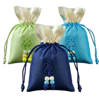 엘에이스 설날 추석 선물포장봉투 미니 복주머니 파우치 전통 색동복주머니 실크복주머니 9개, 연3+하3+남3