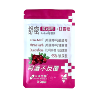 大康生醫 舒密 500毫克晶球保護蔓越莓益生菌，含48mg前花青素、甘露糖、玻尿酸，私密調理，酵母益生菌, 1個, 30顆