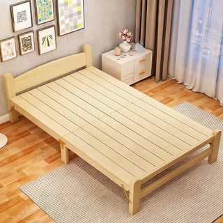 實木折疊床單人雙人兒童床：便攜午睡簡易床, 原木色