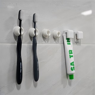 Bropick 免鑽孔牙膏架 2入 + 吸盤式牙刷架 4入, 1套, 單一顏色