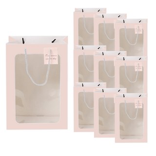 투명창 쇼핑백 답례품 선물 포장 꽃다발 화분, 10매입, 핑크