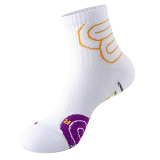 運動襪，運動籃球襪，春夏加厚毛巾底，適用於跑步、羽毛球，大尺碼, 白黃, 大碼44-48碼