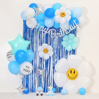 피앤비유니티 데이지 풍선구름형 생일세트, 10)데이지 풍선구름형-블루커튼(화이트 대)