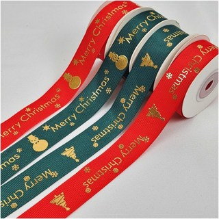일상속반짝 크리스마스 선물 포장 리본 끈, 25mm x 9M, 눈사람 레드
