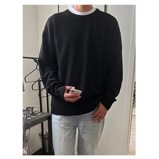 남녀공용 커플티 긴팔 티셔츠 맨투맨 코트 점퍼 자켓 바람막이 라운드넥 니트FL-KN-Q041-검정