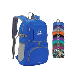 워터플라이 하이킹 접이식 데이팩 백팩 25L 초경량 팩커블 방수 아웃도어 여행 데이팩 여성 남성용, F-blue