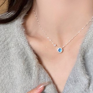 海藍寶珍珠項鍊 銅鍍銀鎖骨鏈 法式吊墜頸鍊 輕奢小眾名媛風項鍊 (桃園出貨)