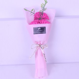 香皂花玫瑰康乃馨小花束 情人節創意禮品 仿真肥皂花, 康乃馨3朵-玫紅粉紙包,花束長度25-27釐米左右, 1個
