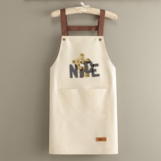 時尚家用廚房防水防油可愛韓版工作圍裙, NICE熊米白色, 1個