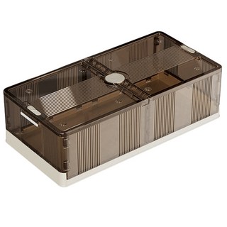 雙向開蓋大容量透明折疊床底收納箱 滑輪收納箱 防塵收納盒 衣物整理 床下收納, 透明咖, 1個