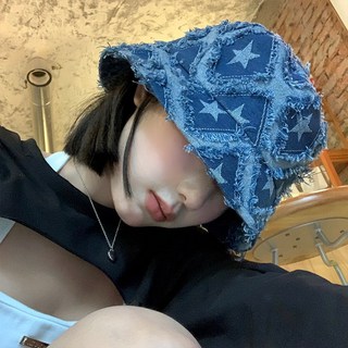 星星牛仔漁夫帽 藍色 毛邊設計