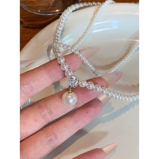鴻利首飾廠 法式複古珍珠雙層項鏈 新款高級感輕奢小衆鎖骨鏈頸鏈配飾