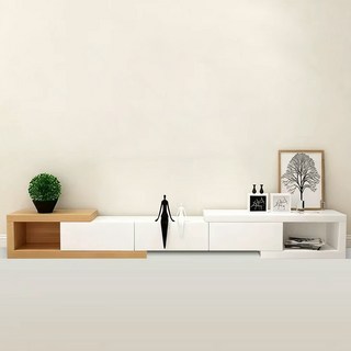 거실장 확장형 TV장 서랍형 거실장 오픈 캐비닛 책궤 수납 거실장, 오크 화이트