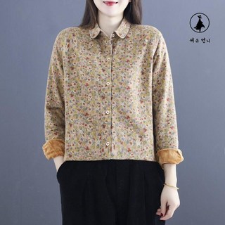 여성 겨울 기모 플라워 셔츠 따뜻한 루즈핏 긴팔 블라우스 캐주얼 남방