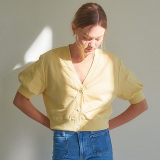 COTTON V-NECK HALF SLEEVES CARDIGAN_3COLOR