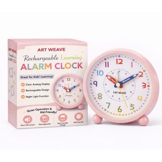 아트위브 시계공부 학습겸용 컬러풀 알람 탁상시계, 라운드 핑크