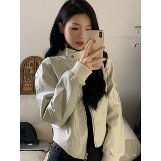 【臺灣出貨 】 複古多巴胺皮衣短外套女春秋新款寬鬆百搭設計感小衆辣妹機車夾克