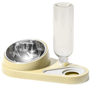 웰스타 다용도 반려동물 스텐 식기 세트 (밥그릇+자동 급수병+사레 방지 물그릇) 1세트 화이트, 1개, yellow