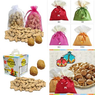 정월대보름 보름 설 복주머니 상자 부럼깨기 호두 땅콩 회사 어린이집 급식 보험 판촉물 단체 선물, 케이스 피땅콩60g + 호두1알, 1개