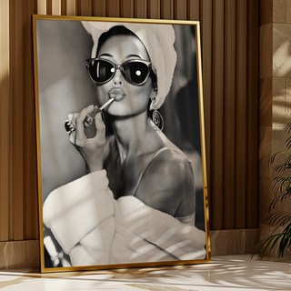 오드리햅번 사진 흑백 립스틱 인테리어 포스터 액자 거실 미용실 카페 레트로 빈티지 대형 그림, 립스틱 오드리햅번, 유광골드