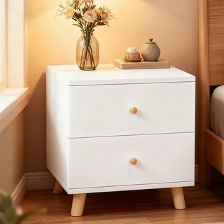 홈컴 침대 협탁 2단 서랍장 원목 거실 소파 침실 사이드테이블 수납장, 1개, 화이트-C