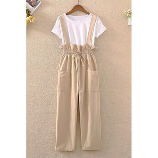 少女背帶褲套裝 韓版寬鬆顯瘦休閒闊腿褲