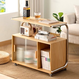 移動邊桌附輪邊櫃床邊櫃, Natural Wood, 3層
