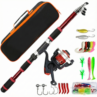입문 초보 민물 바다 배낚시 낚시대 릴 미끼 풀세트, 레드 (낚시대 + 채비세트 + 가방)