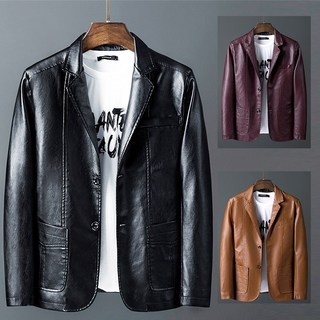 韓版潮流男士皮夾克/皮外套 - 春秋冬季刷毛加厚機車外套，台灣出貨