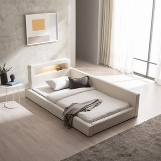 젠티스 스너그온 LED PU 가죽 저상형 침대프레임 패밀리침대 슈퍼싱글 퀸 세트, 1.아이보리 화이트, 2.퀸 Q, 3.자모고 두스 Q(미디엄 소프트타입)