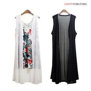 해피통통 여성용 슬림 쿨롱베스트 빅사이즈 여름용 아이스 롱조끼 바캉스옷 비치웨어 미시옷 여성의류