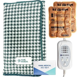 한일의료기 전기 온열찜질기 다잘 황토 냉온찜질팩 세트, 초록색
