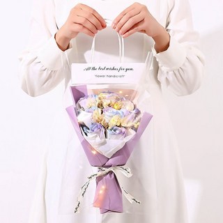 永生花乾燥花 黑騎士花束 告白求婚 情人節 畢業花束, 手提9朵人魚姬+燈